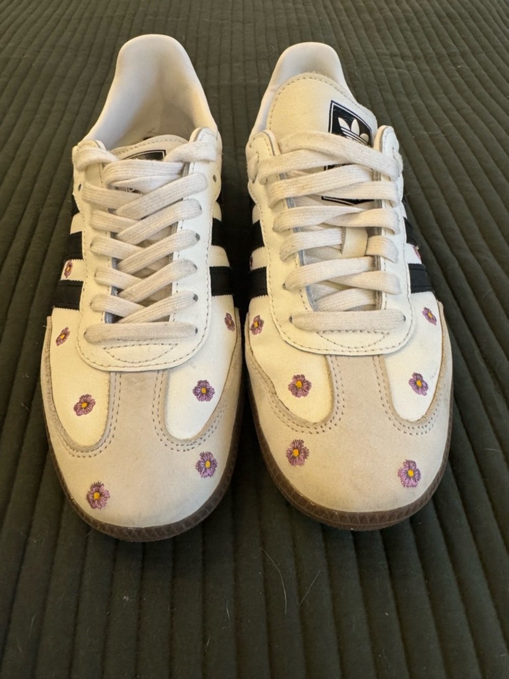 adidas Cream and Black Sneakers with Purple Flower Details